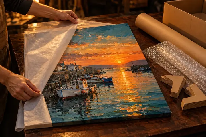 Wrapping a painting for shipping