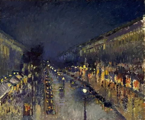 Boulevard Montmartre at Night by Camille Pissarro